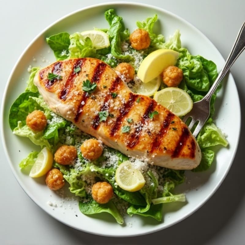 Herb-Grilled Chicken Caesar with Crispy Chickpea Croutons