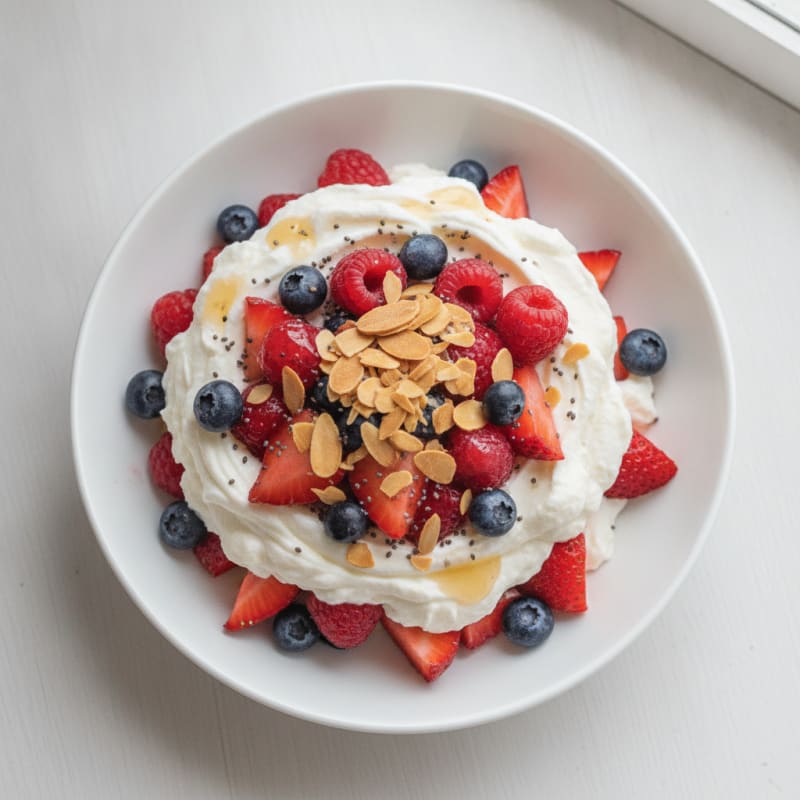 Greek Yogurt Protein Parfait with Mixed Berries and Almonds