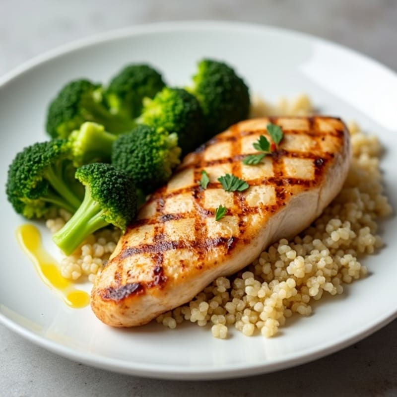 Grilled Chicken Breast with Quinoa and Steamed Broccoli
