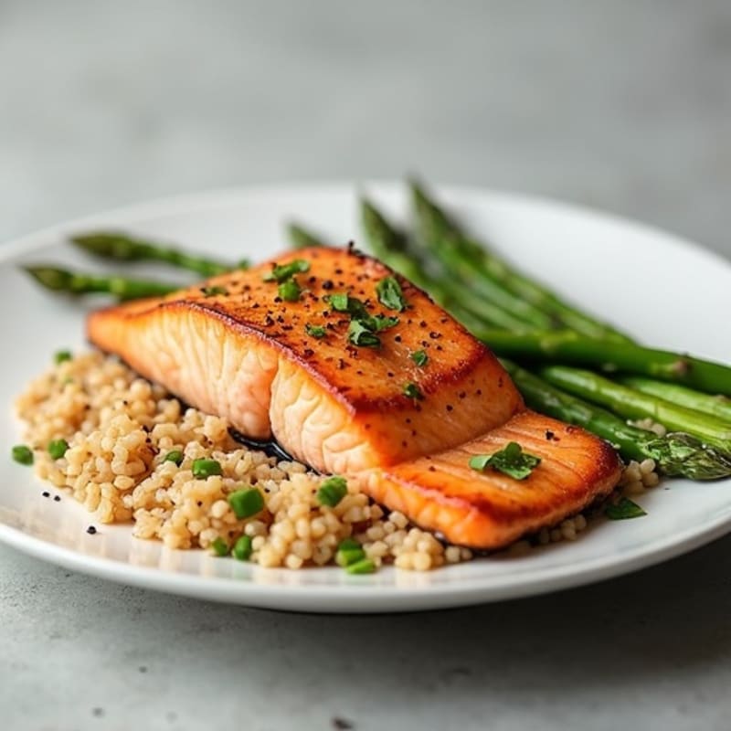 Seared Salmon with Steamed Asparagus and Brown Rice