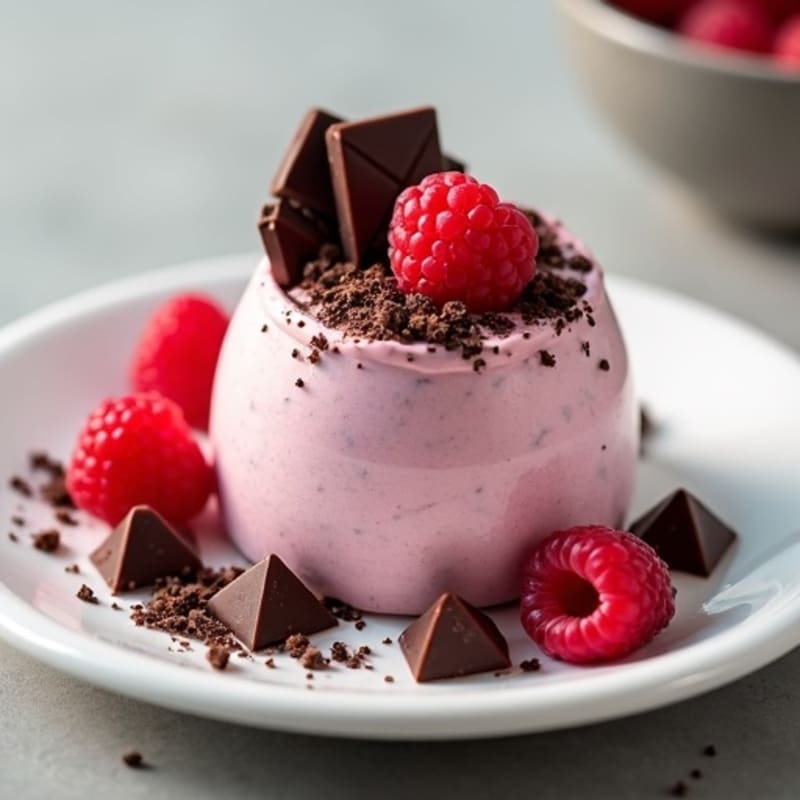 Silky Cottage Cheese Protein Mousse with Dark Chocolate and Raspberries