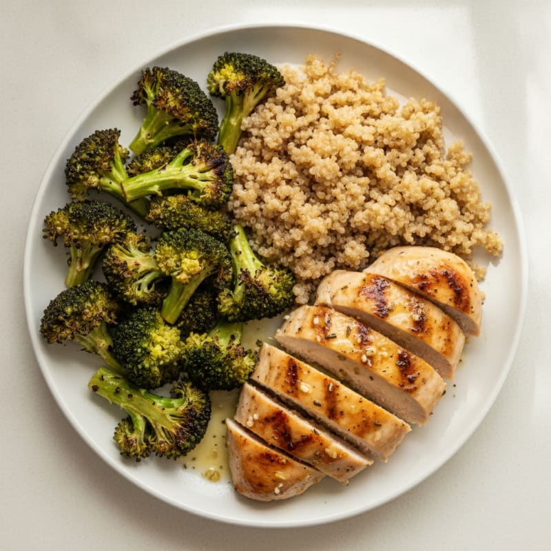 Grilled Chicken Breast with Roasted Broccoli and Quinoa