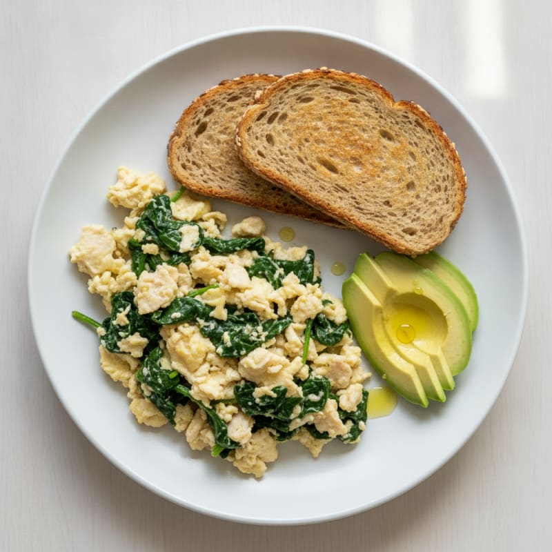 Egg White Scramble with Turkey Breast and Sautéed Spinach