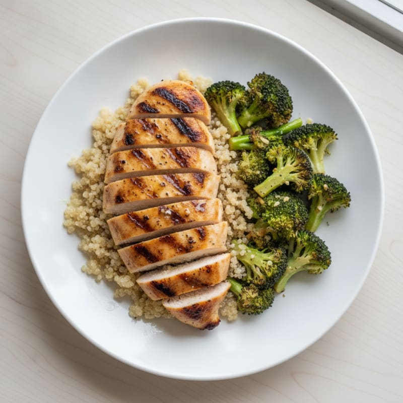 Grilled Chicken Breast with Quinoa and Roasted Broccoli