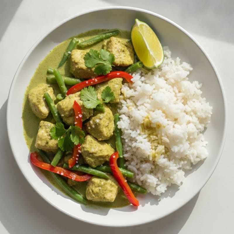 Green Curry Chicken with Coconut Rice