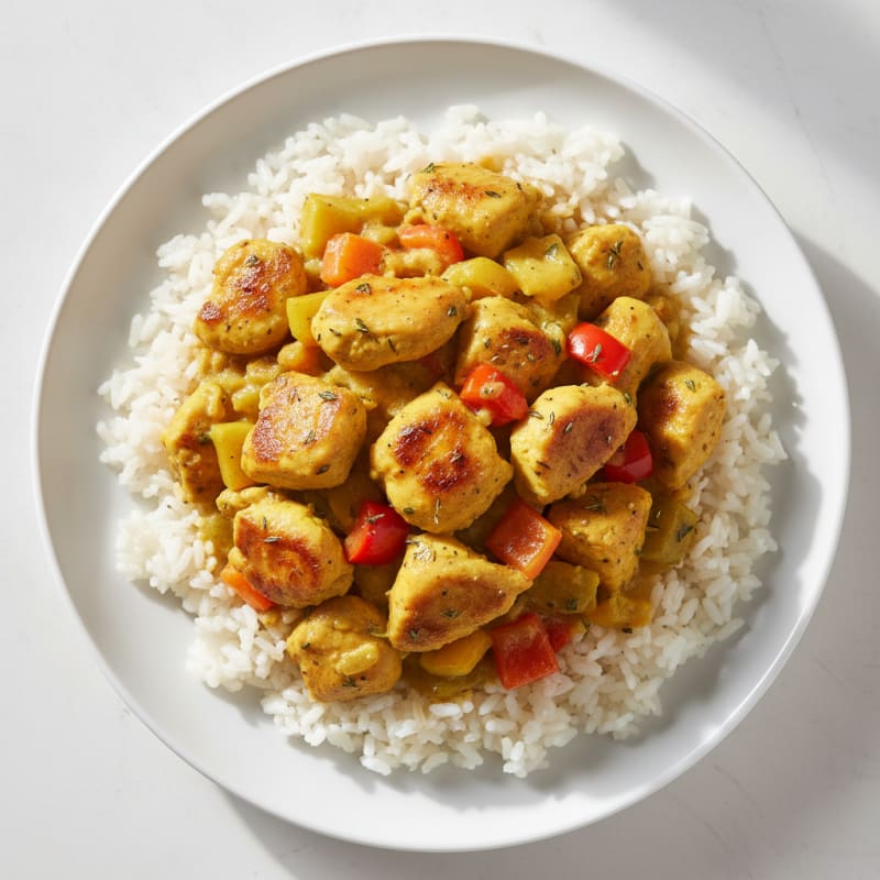 Spicy Jamaican Curry Chicken with Tender Rice