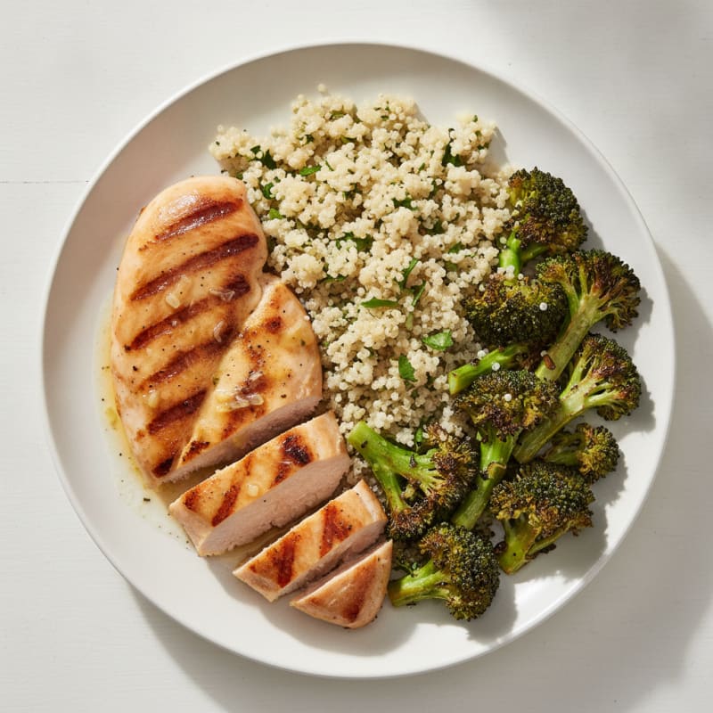 Grilled Chicken Breast with Quinoa and Roasted Broccoli