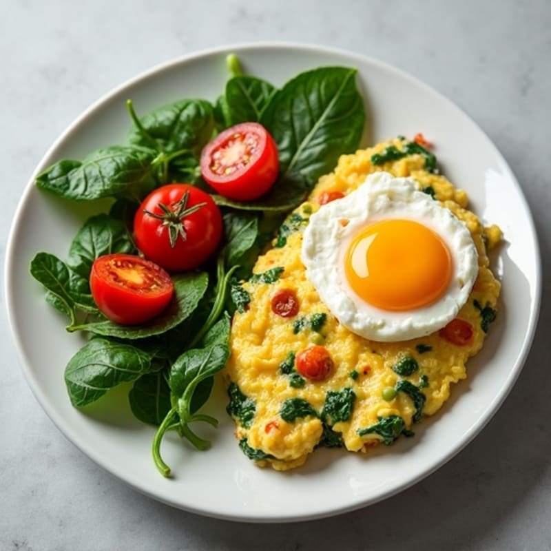 Egg White Spinach Scramble with Cottage Cheese and Cherry Tomatoes