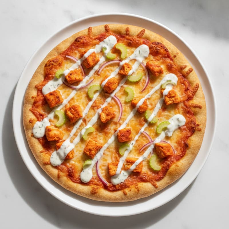 Buffalo Chicken Pizza with Ranch Drizzle