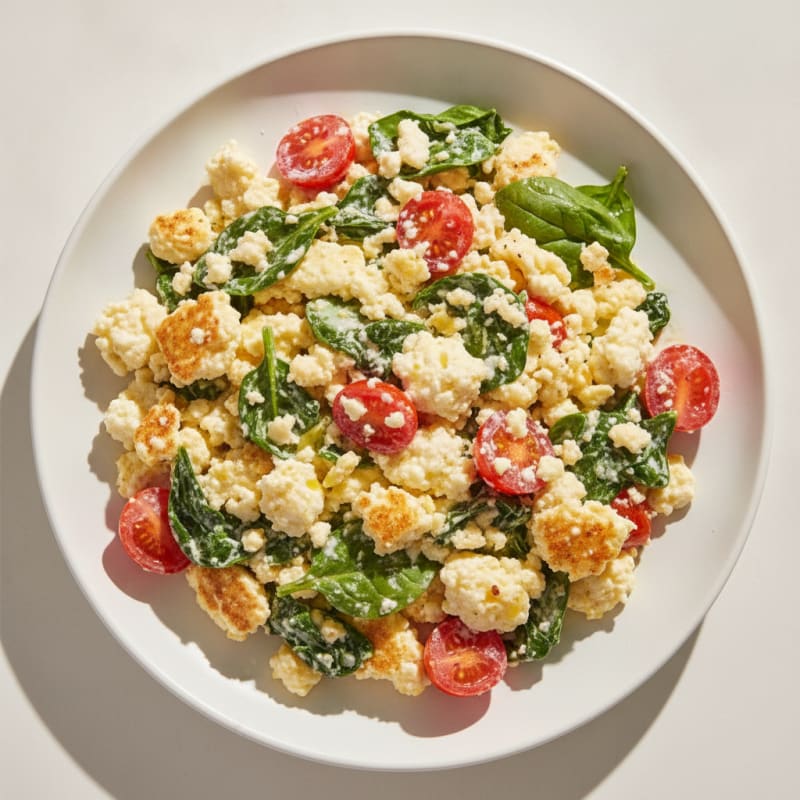Cottage Cheese Scramble with Spinach and Cherry Tomatoes