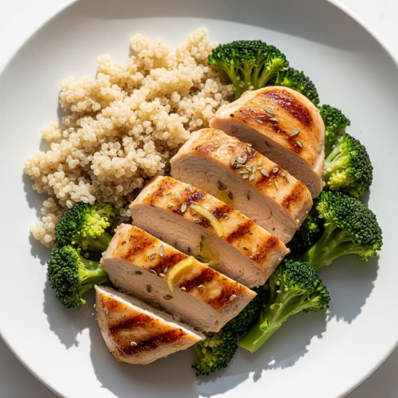 Grilled Chicken Breast with Quinoa and Steamed Broccoli
