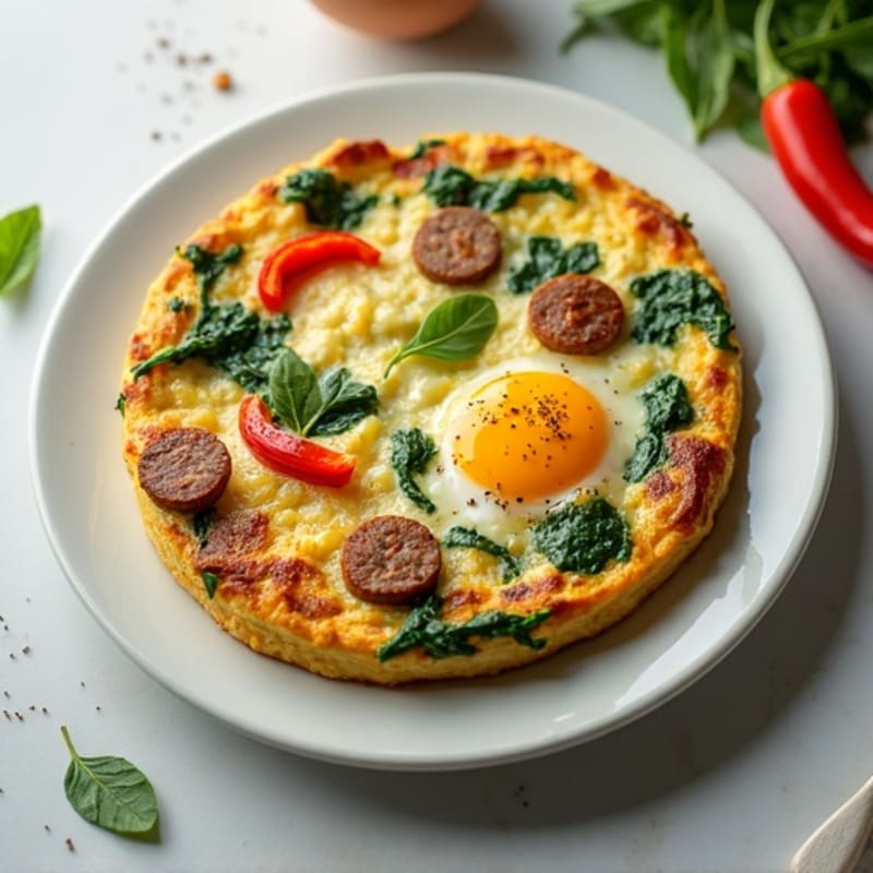 Baked Egg Frittata with Fresh Spinach and Lean Turkey Sausage