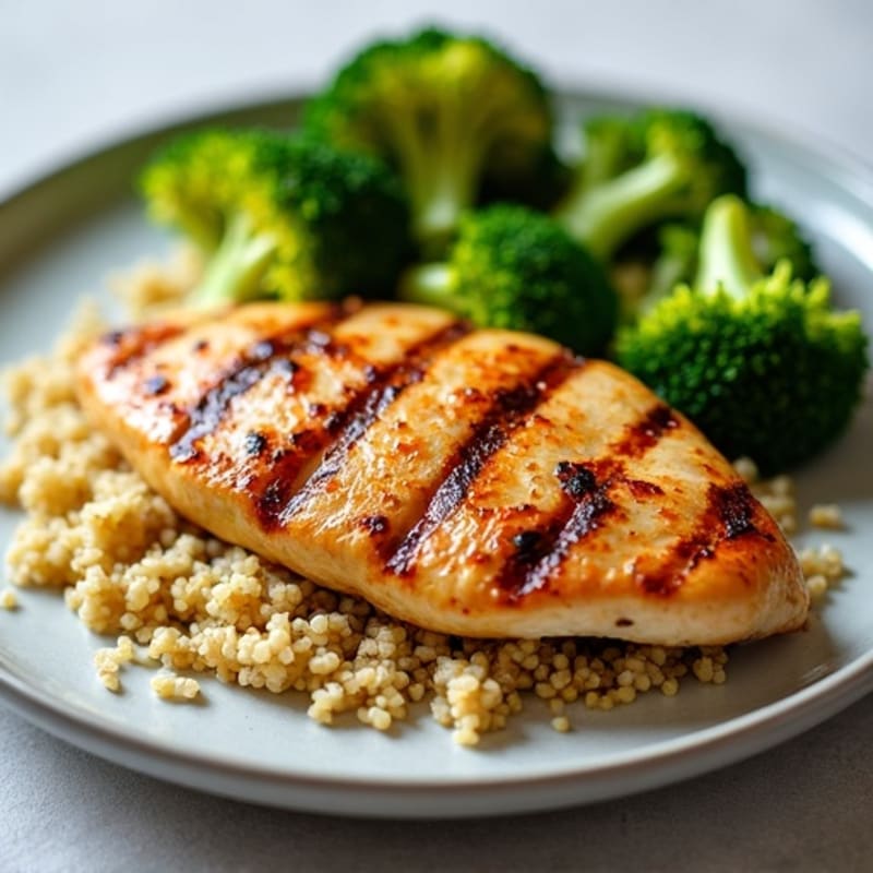 Grilled Chicken Breast with Roasted Broccoli and Quinoa