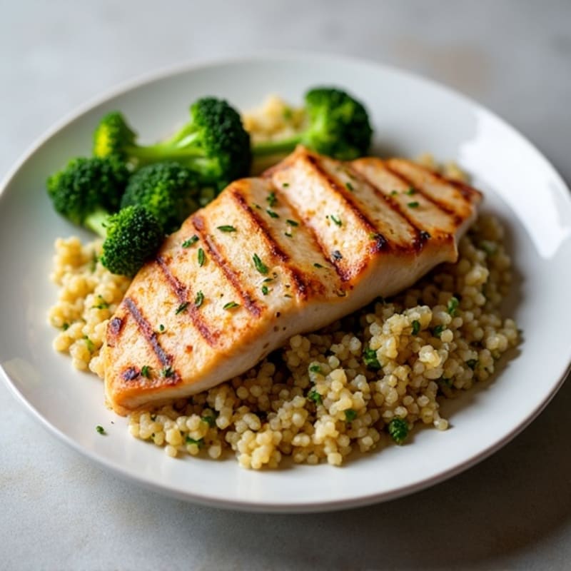 Grilled Chicken Breast with Quinoa and Roasted Broccoli