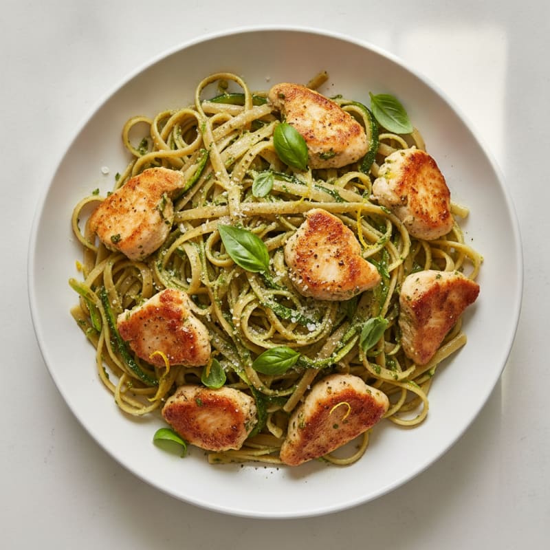 Lemon-Herb Pesto Chicken with Linguine