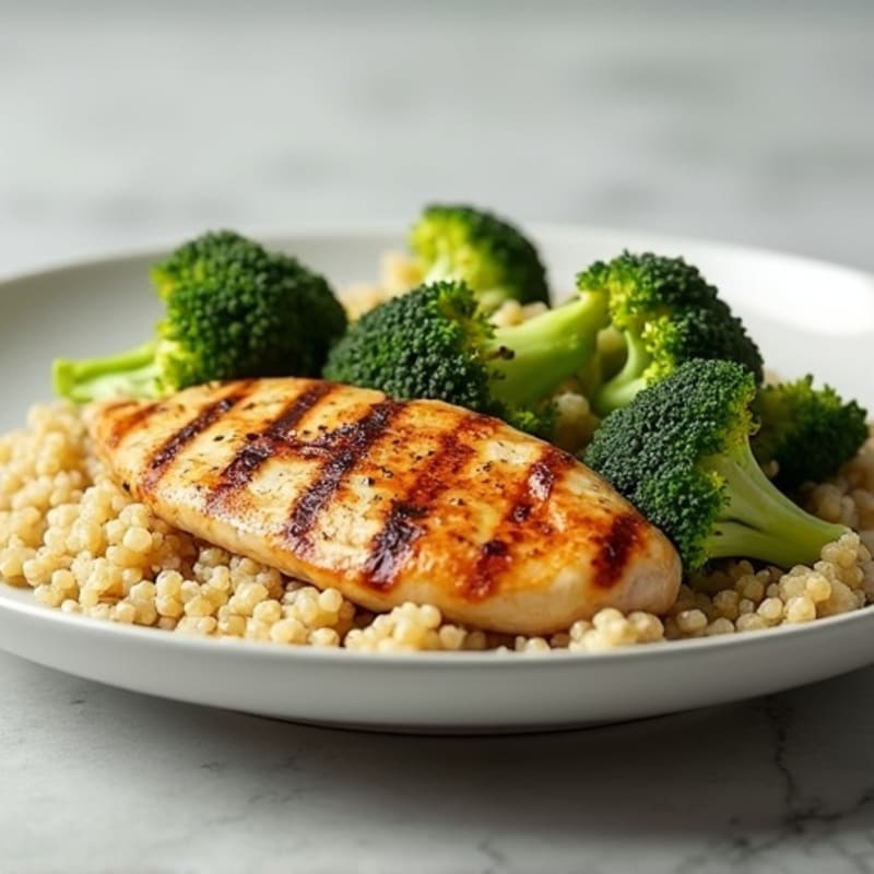 Grilled Chicken Breast with Roasted Broccoli and Quinoa