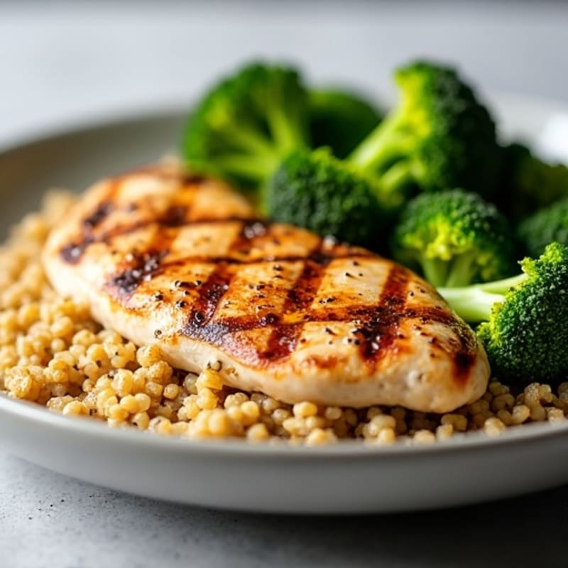 Grilled Chicken Breast with Quinoa and Roasted Broccoli