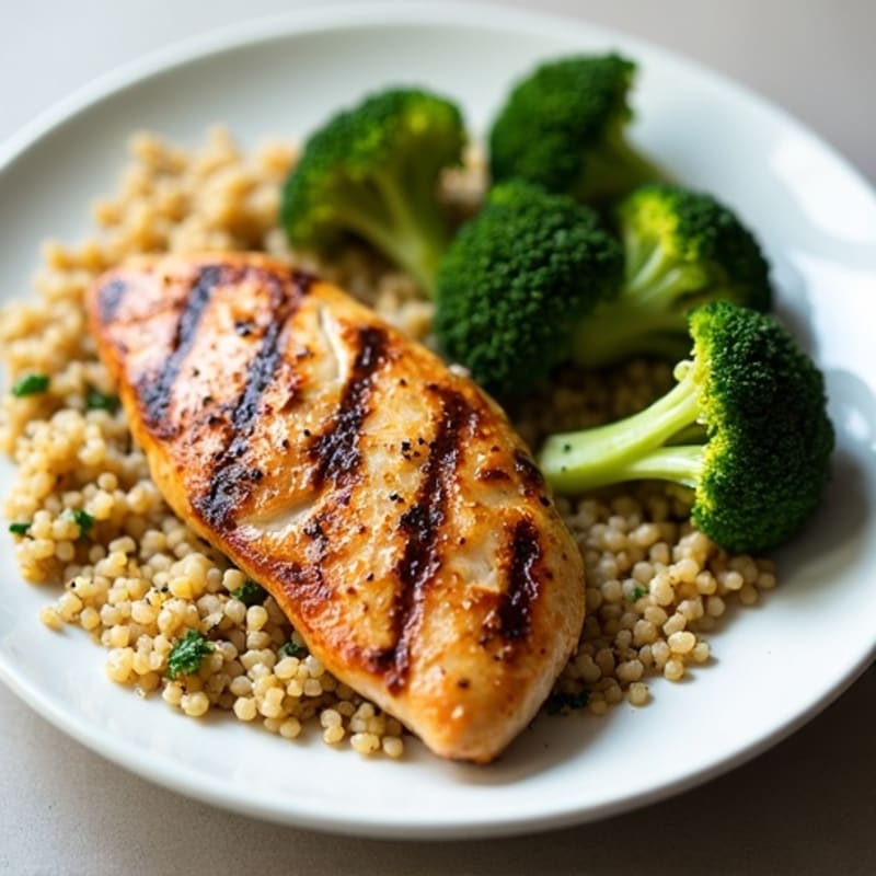 Grilled Chicken Breast with Quinoa and Roasted Broccoli