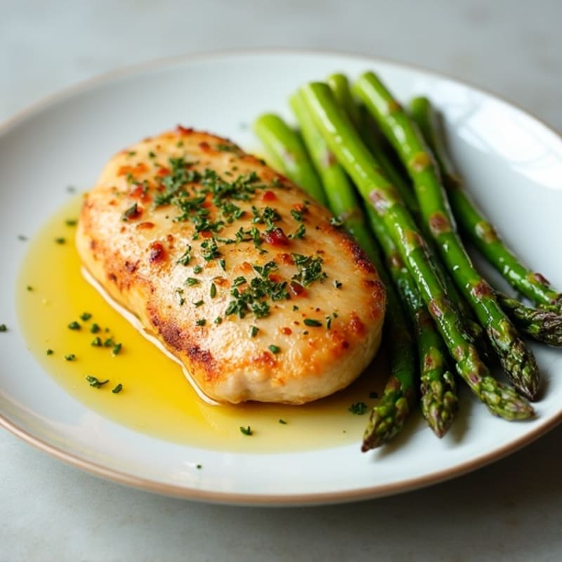 Lemon Garlic Pan-Seared Chicken with Roasted Asparagus