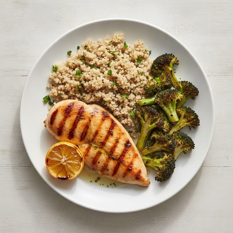 Grilled Chicken Breast with Roasted Broccoli and Quinoa