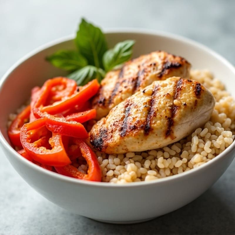 Grilled Chicken and Brown Rice Bowl with Roasted Peppers