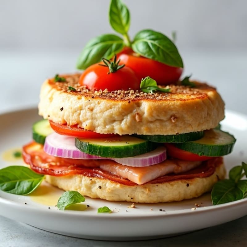 Lean Turkey-Prosciutto Stack with Fresh Mediterranean Vegetables