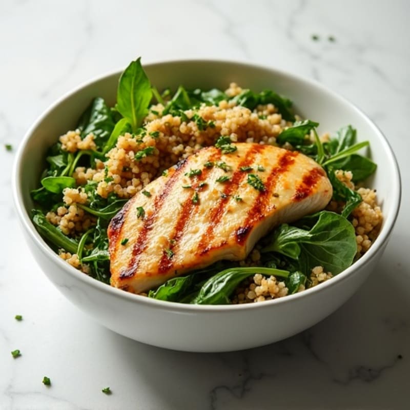 Grilled Chicken Breast with Mixed Greens and Quinoa