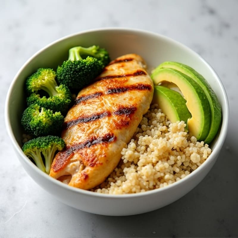 Grilled Chicken and Quinoa Bowl with Roasted Broccoli