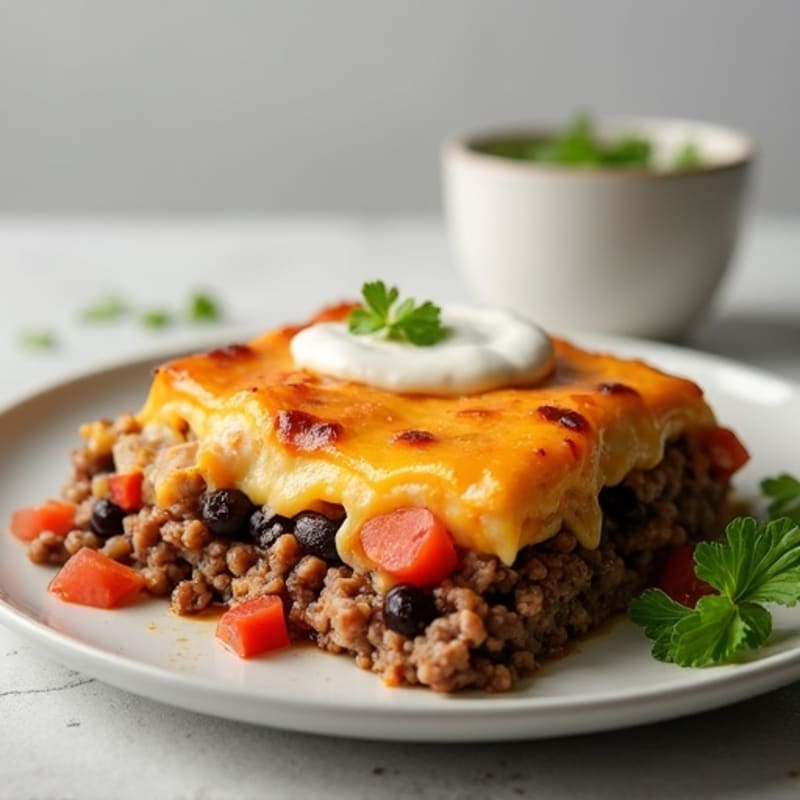 Lean Ground Beef and Black Bean Creamy Cheesy Bake