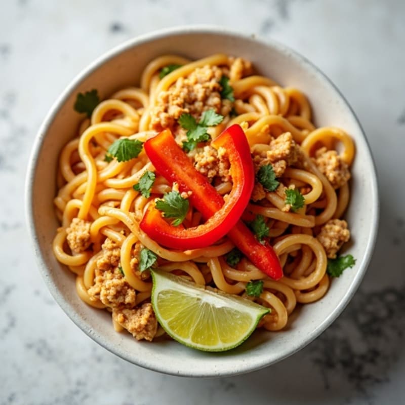 Creamy Spicy Peanut Ground Chicken Noodles