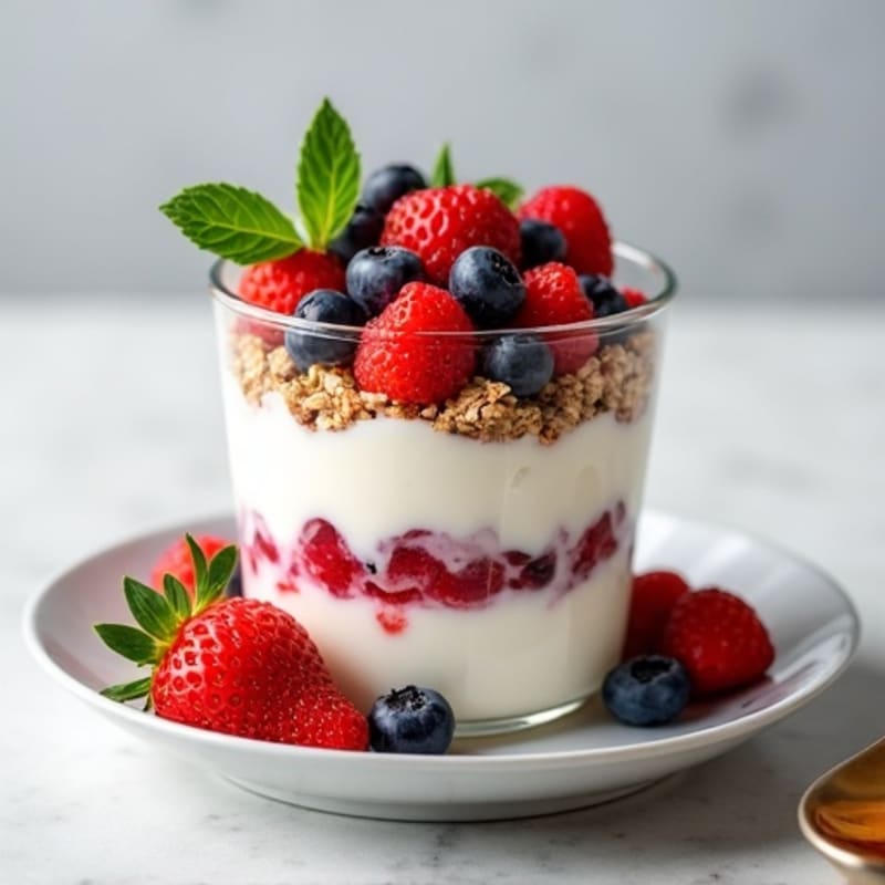 Greek Yogurt Parfait with Protein Granola and Mixed Berries