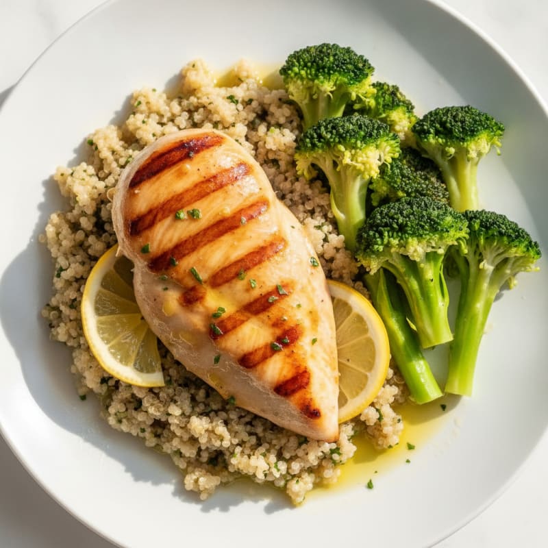Grilled Chicken Breast with Quinoa and Steamed Broccoli