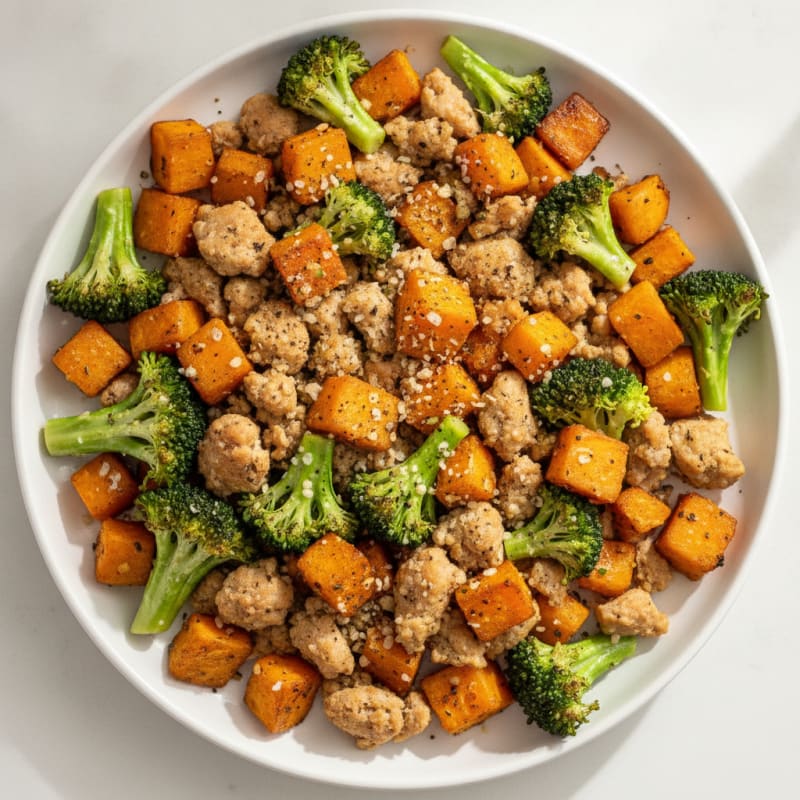 Ground Chicken Sweet Potato Broccoli Bowl