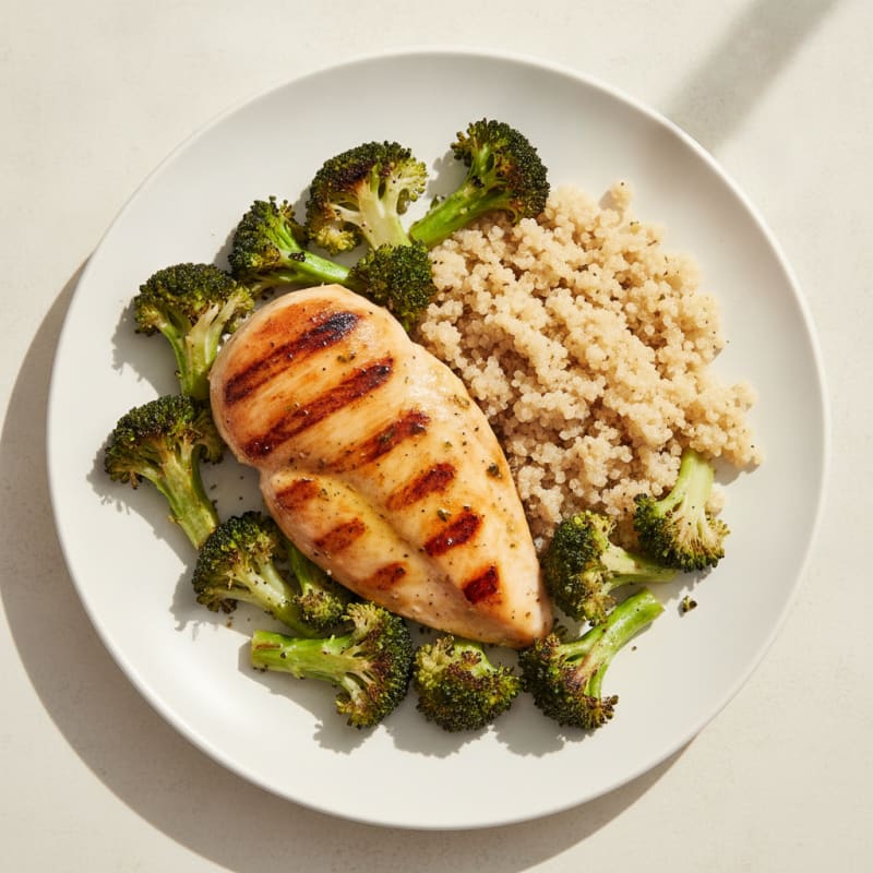 Grilled Chicken Breast with Quinoa and Roasted Broccoli