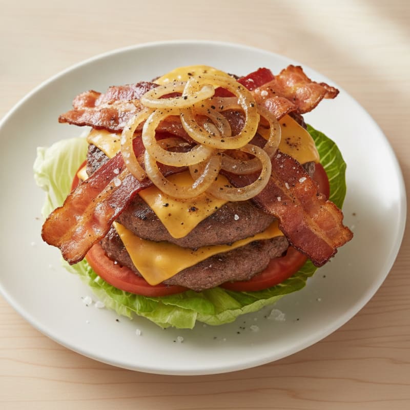 Double Bacon Cheeseburger with Caramelized Onions