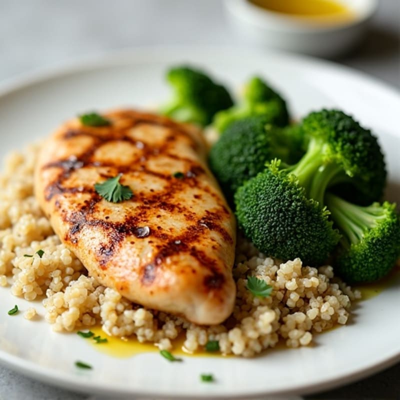 Grilled Chicken Breast with Quinoa and Steamed Broccoli