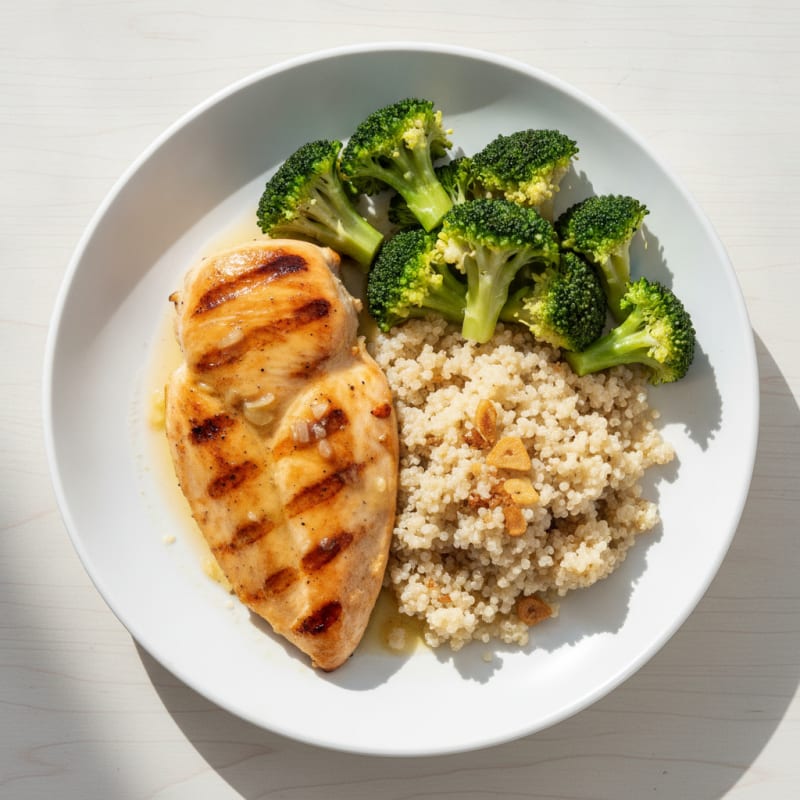 Grilled Chicken Breast with Quinoa and Steamed Broccoli