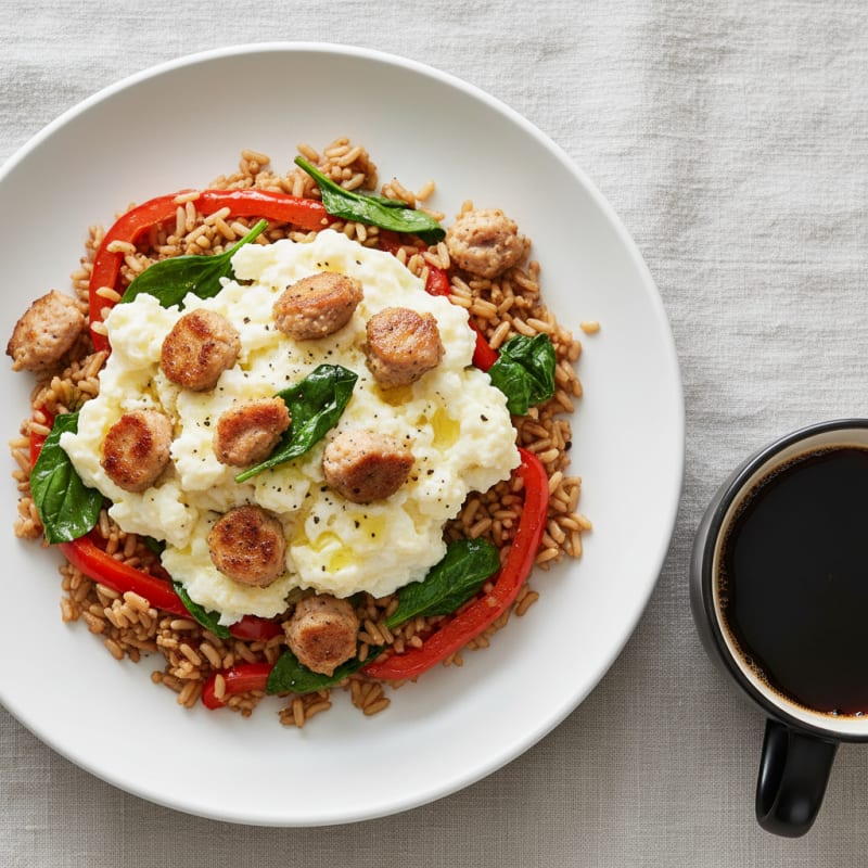 Egg White Scramble with Turkey Sausage and Brown Rice