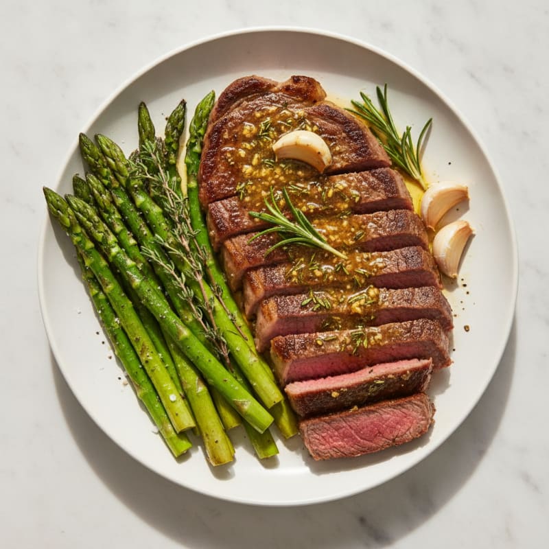 Garlic Herb Butter Steak with Asparagus