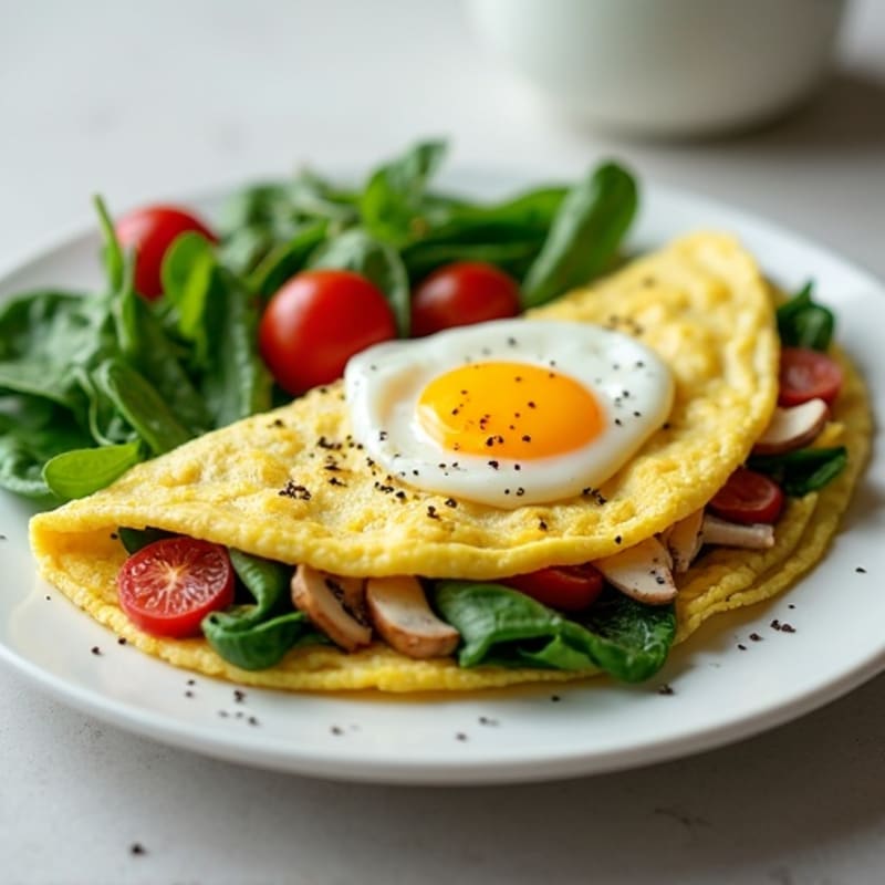 Protein-Packed Egg Omelette with Fresh Spinach, Mushrooms, and Lean Turkey