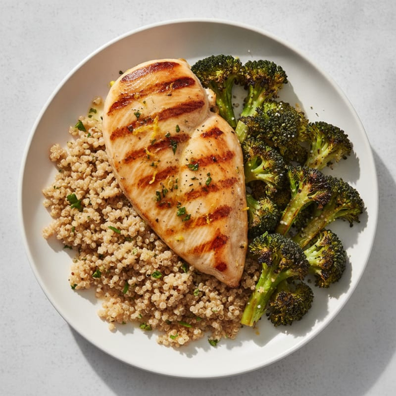 Grilled Chicken Breast with Quinoa and Roasted Broccoli