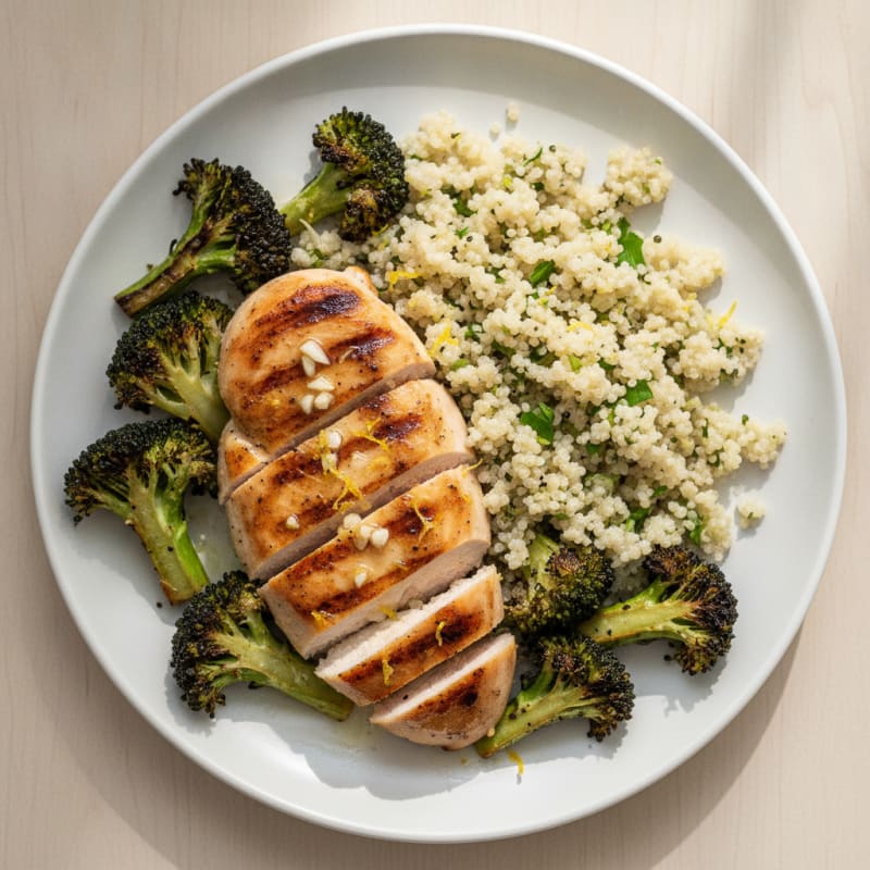 Grilled Chicken Breast with Quinoa and Roasted Broccoli