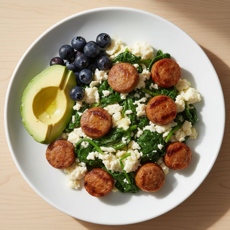Egg White and Spinach Scramble with Turkey Sausage
