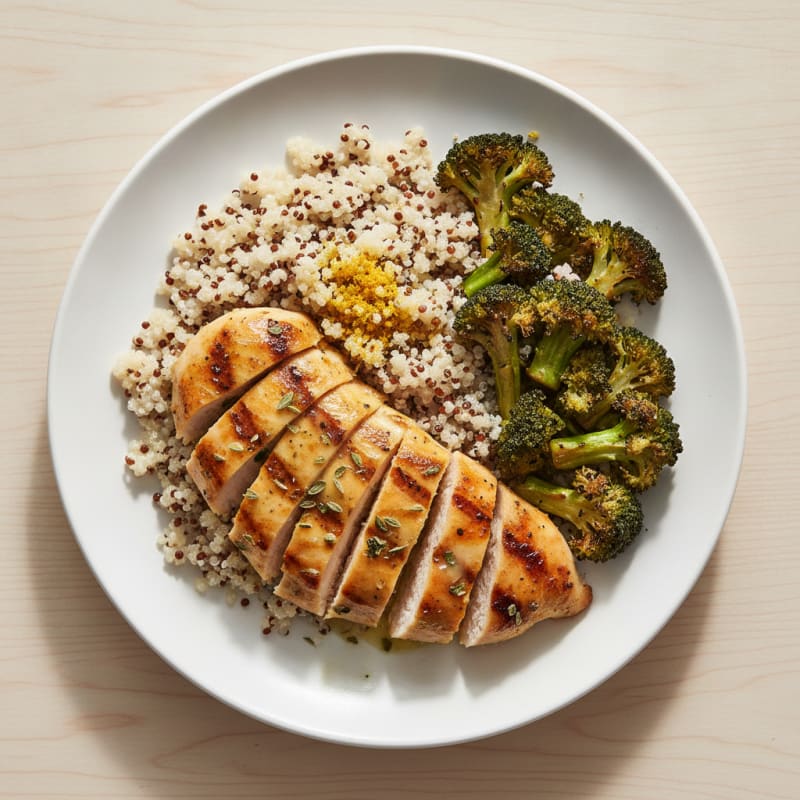 Grilled Lemon-Herb Chicken with Quinoa and Roasted Broccoli