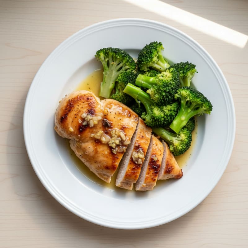 Seared Lemon Garlic Chicken Breast with Steamed Broccoli