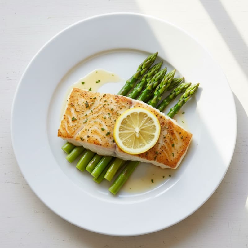 Seared Cod with Steamed Asparagus