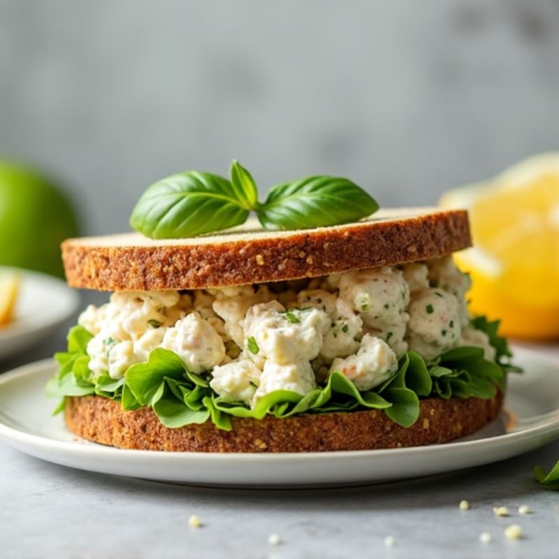 Creamy Chicken Salad Whole Grain Sandwich with Fresh Herbs and Crunchy Veggies