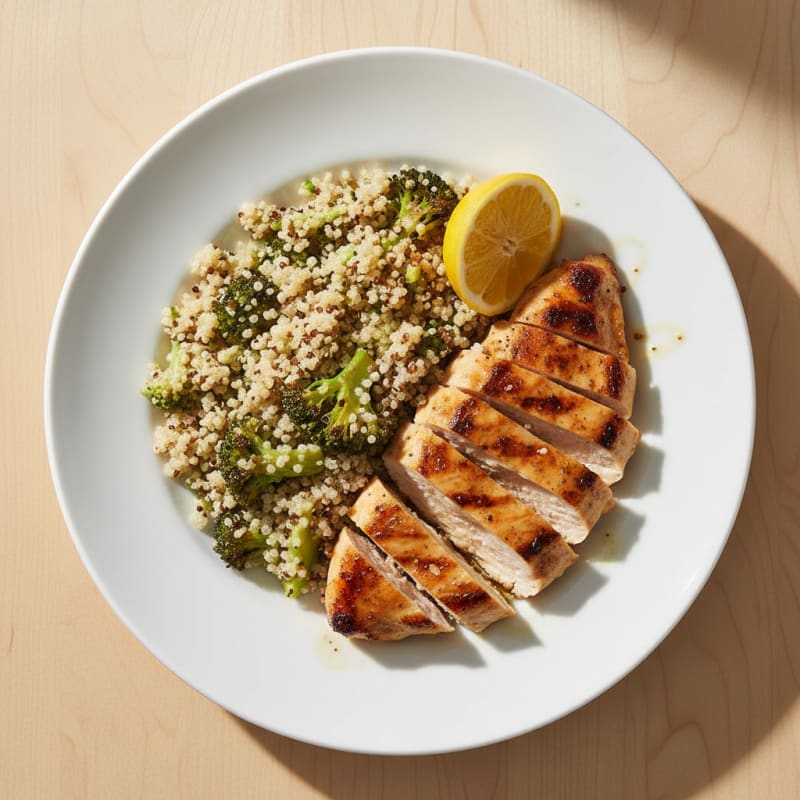 Grilled Chicken Breast with Quinoa and Roasted Broccoli