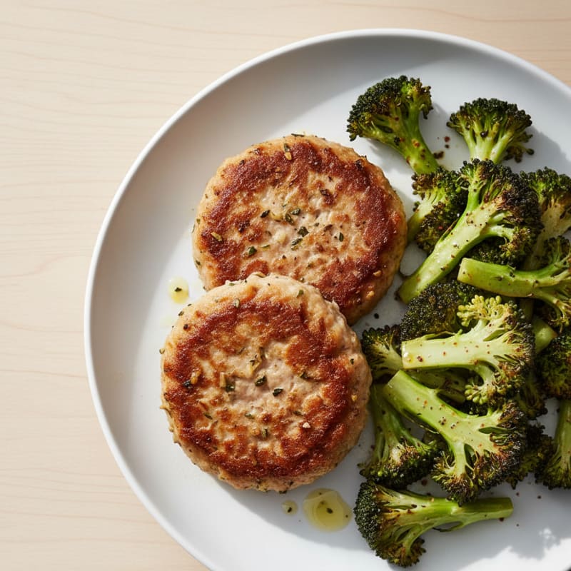 Seared Turkey Patties with Roasted Broccoli