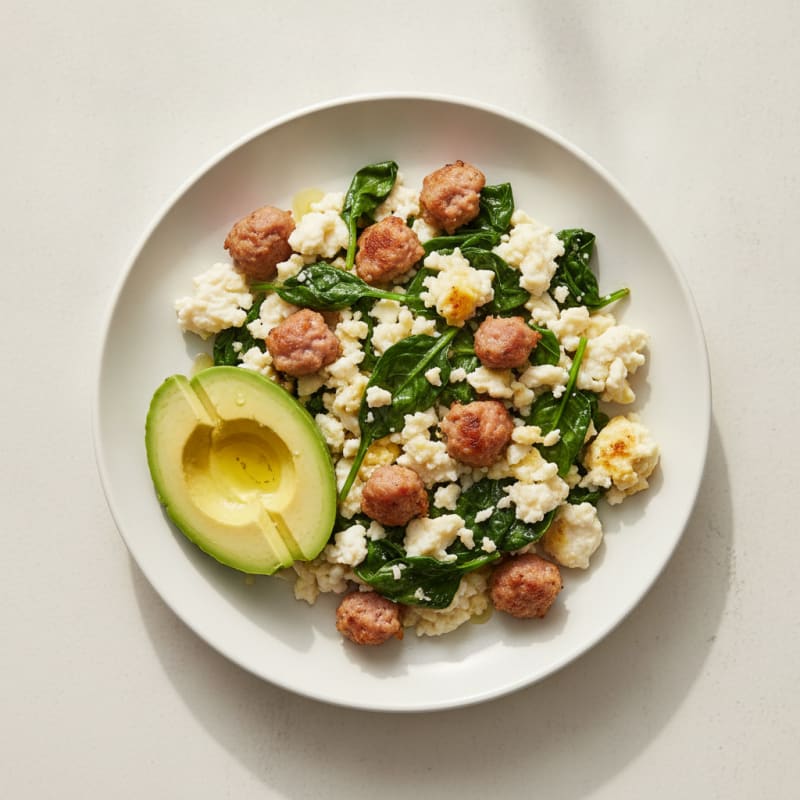 Egg White Scramble with Spinach and Turkey Sausage